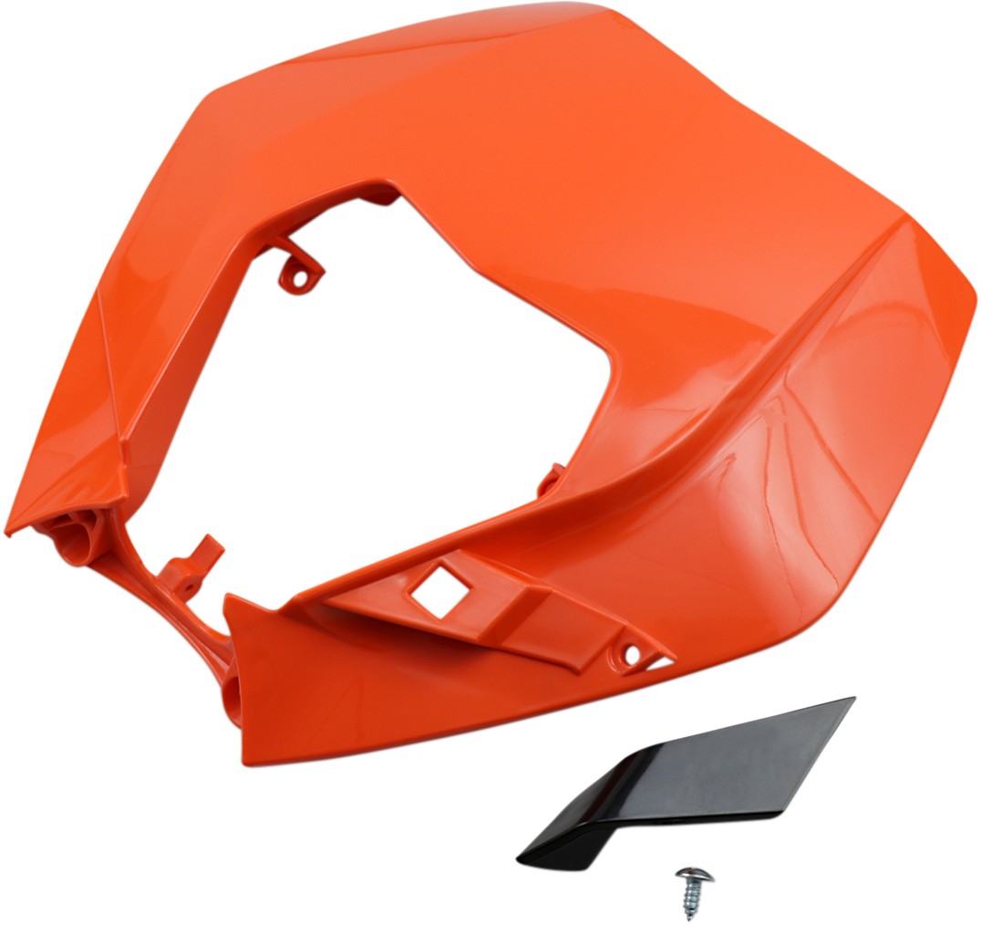 Orange Acerbis headlight shell body for motorcycle, featuring a sleek, durable design with mounting points and vent openings.