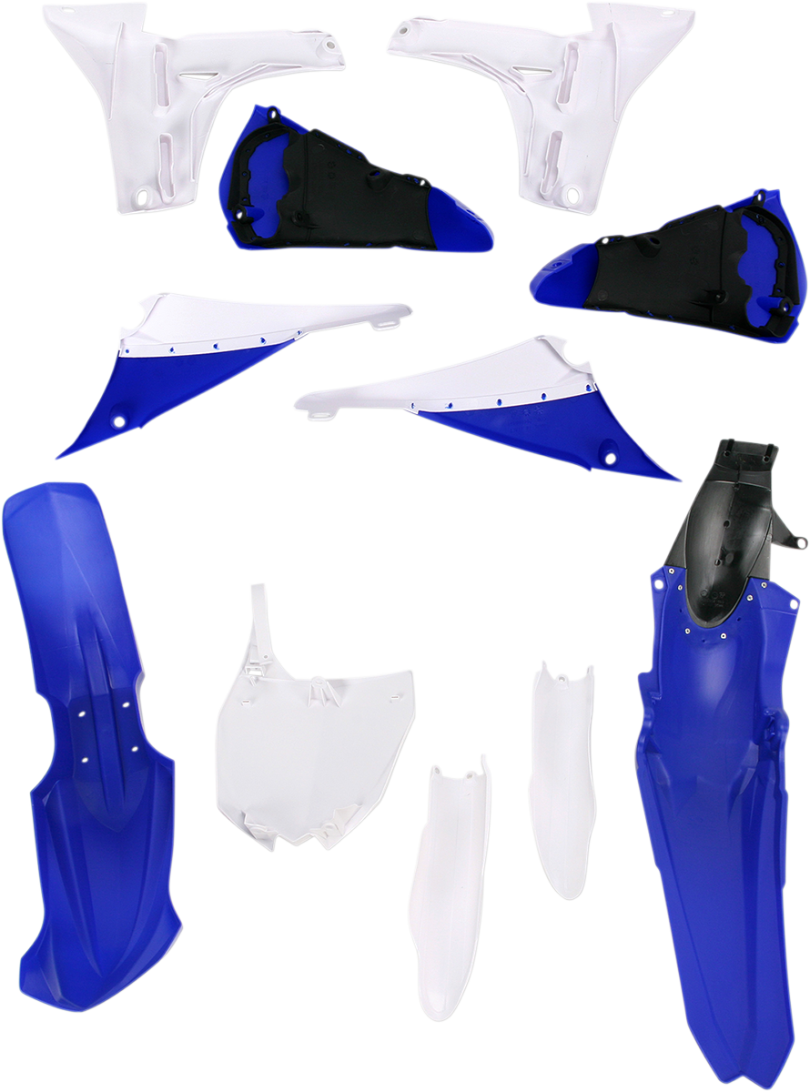 Blue Acerbis full replacement body kit for motorcycles, shown on a bike, designed for a perfect fit and sleek appearance.