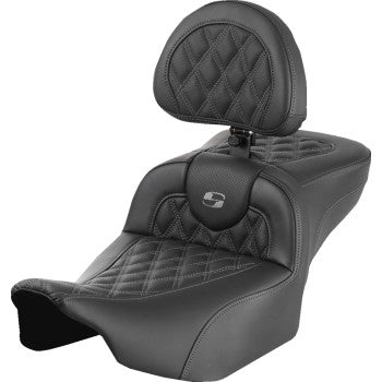 SADDLEMEN Roadsofa™ Extended Reach Seat - with Backrest - Lattice Stitch - Gray Stitch - FLTR/FLHX '23-'24 823-07-184B2 - Howling Moto
