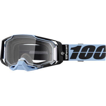Bill's Exhausts 100% Armega Goggle Petros clear lens for eye protection, featuring a sleek design and transparent lens.