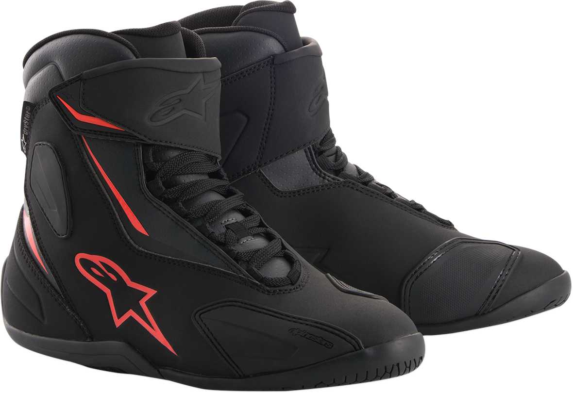 Alpinestars Fastback v2 motorcycle shoes in black and red, US size 6, featuring sporty design and protective features.