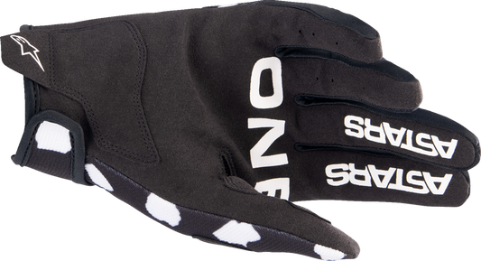 Alpinestars Radar Gloves in black and white, size 2XL, showing the textured palm and protective knuckle padding.