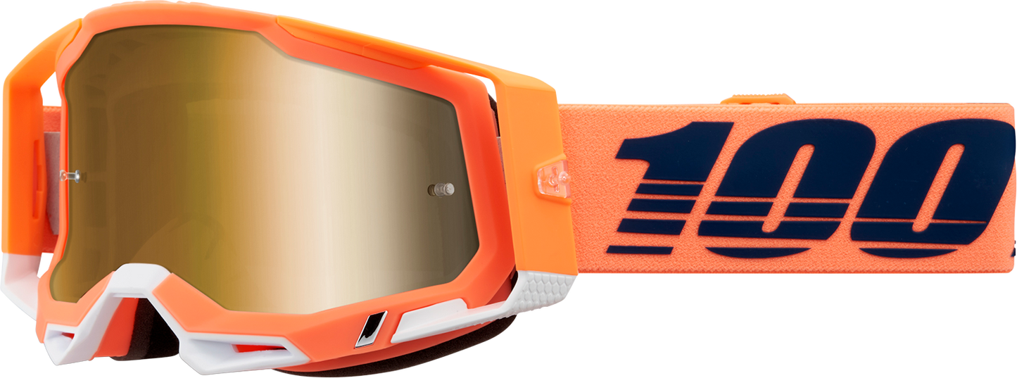 Bill's Exhausts Racecraft 2 Goggles in coral with true gold mirror lenses, designed for high-performance motorsport eyewear.