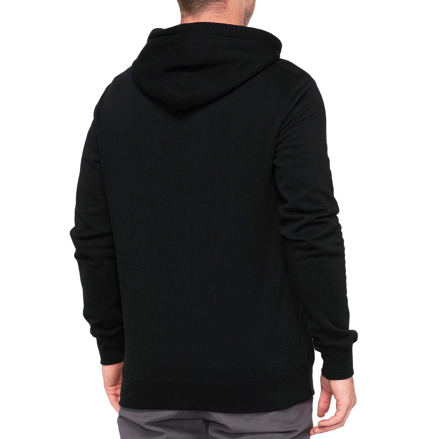 Black Bill's Exhausts fleece zip-up hoodie in large size, showing front view with a full zipper and hood.