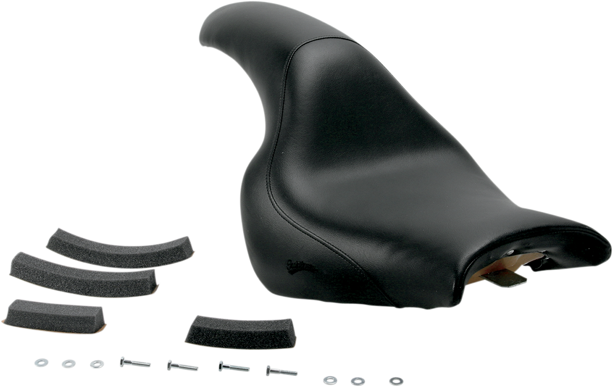 Black SADDLEMEN Profiler motorcycle seat for VTX1300R/S, smooth design, by Bill's Exhausts, shown from side angle.