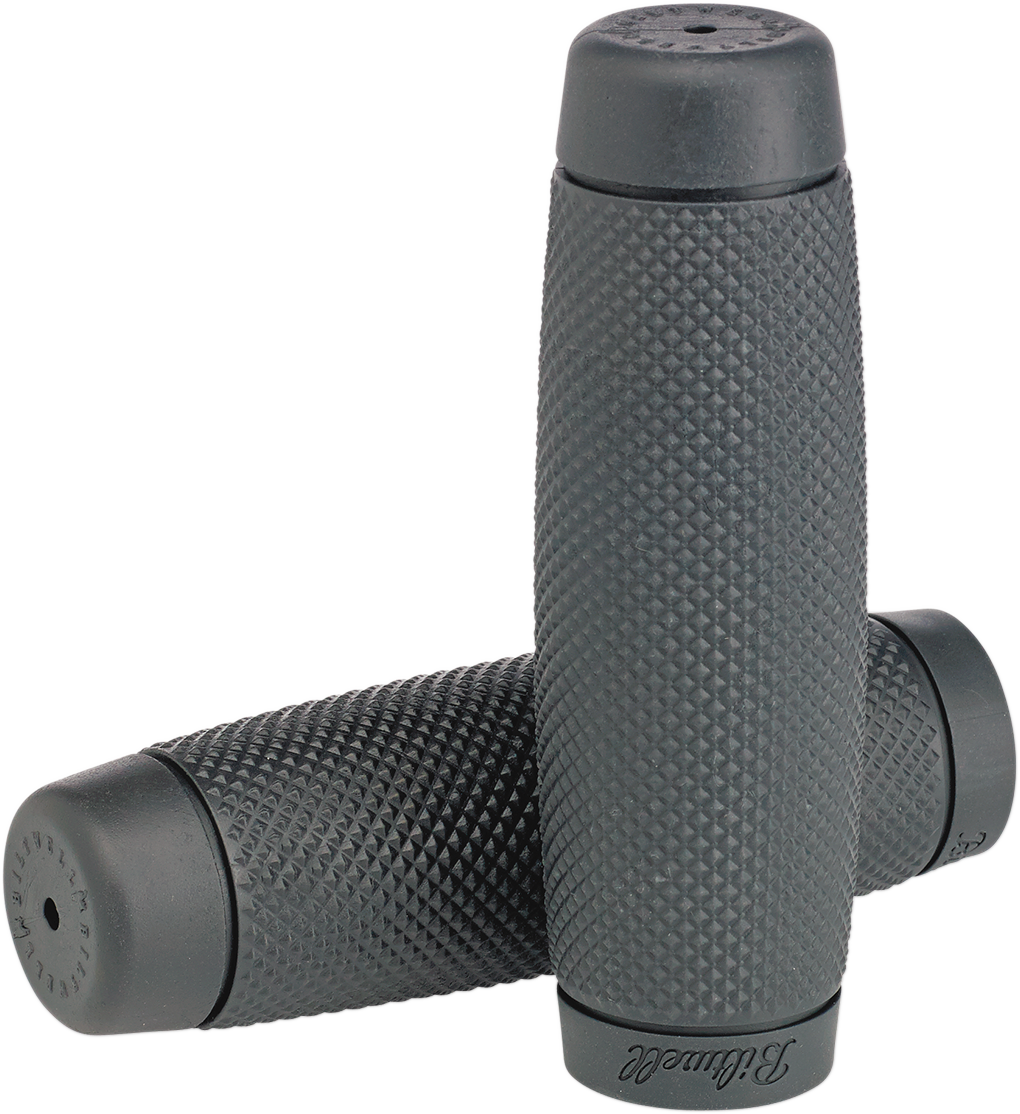 Gray BILTWELL Recoil 1-inch motorcycle grips with textured rubber surface, designed for comfortable handling and style.