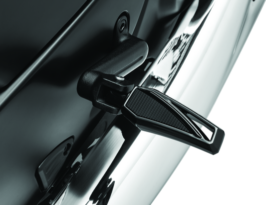 Black Kuryakyn Phantom Pegs without adapter for cruiser motorcycles, showing the sleek footpeg design and mounting hardware.