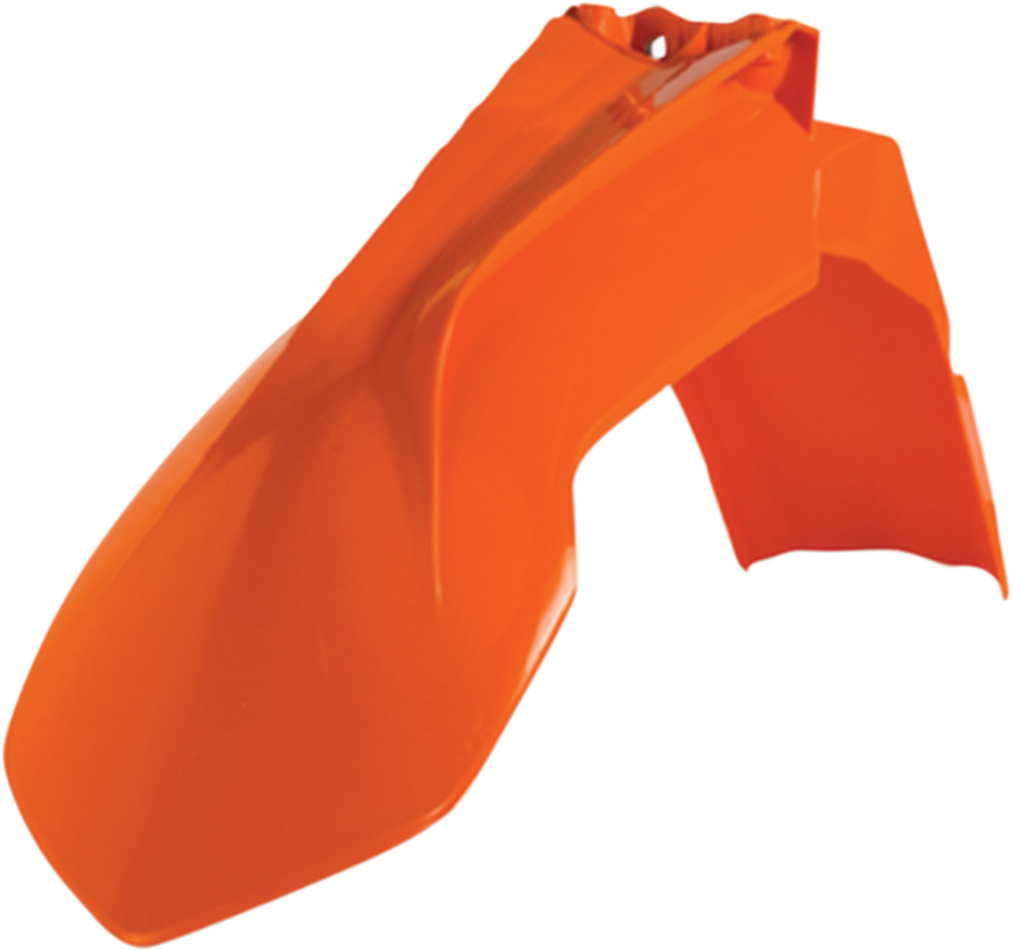 Orange Acerbis front fender for motorcycle, durable plastic body part, designed for off-road bikes, with brand-specific styling.