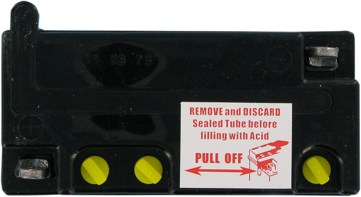 Parts Unlimited 12V motorcycle battery model 6CB112D, compact and reliable replacement for motorcycle power needs.