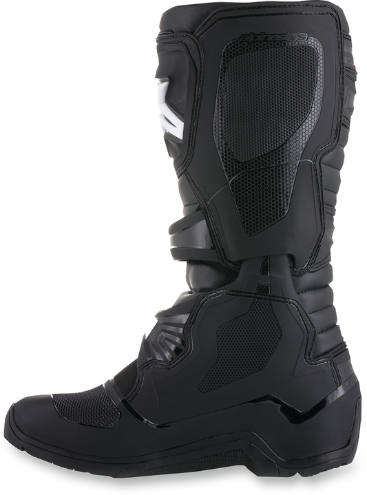 Alpinestars Tech 3 motorcycle boots in US size 10, black with protective features and sturdy sole for riding comfort.