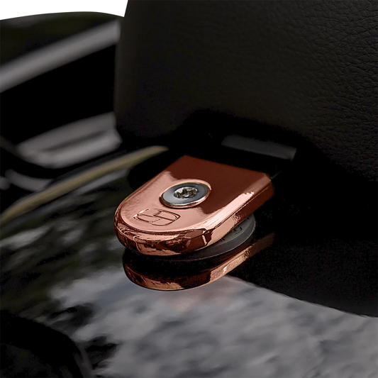 Rose gold SADDLEMEN Security Seat Screw for motorcycle seats, featuring the Bill's Exhausts branding and secure fastening design.