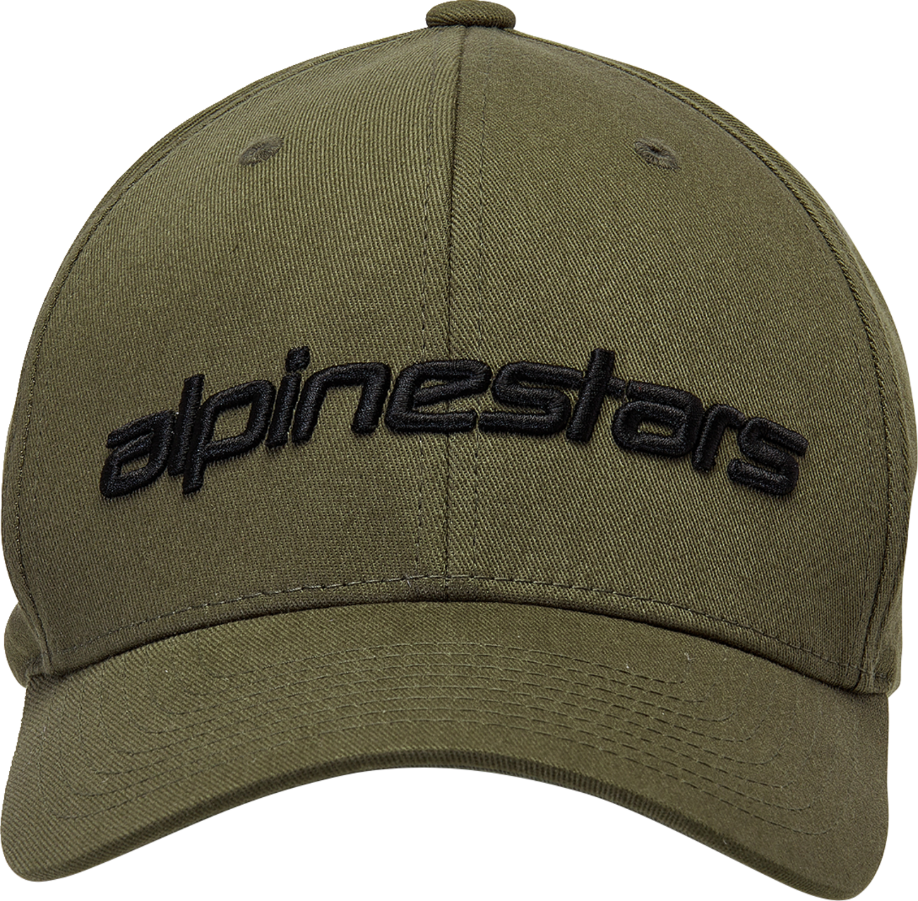 Black ALPINESTARS Linear Hat in military style, size small/medium, with embroidered logo on front, casual sports headwear.