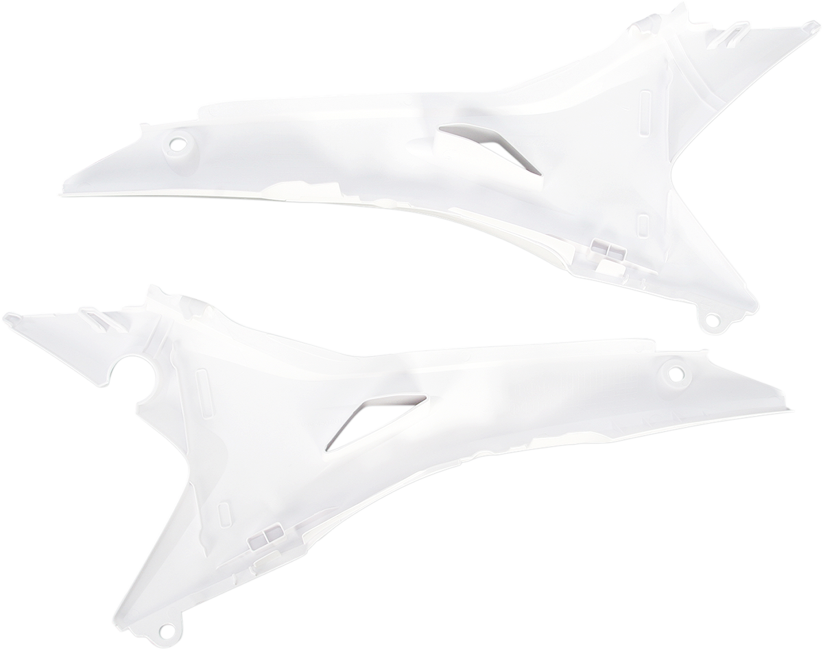 White Acerbis Airbox Cover for motorcycle body, designed to fit Bill's Exhausts models.