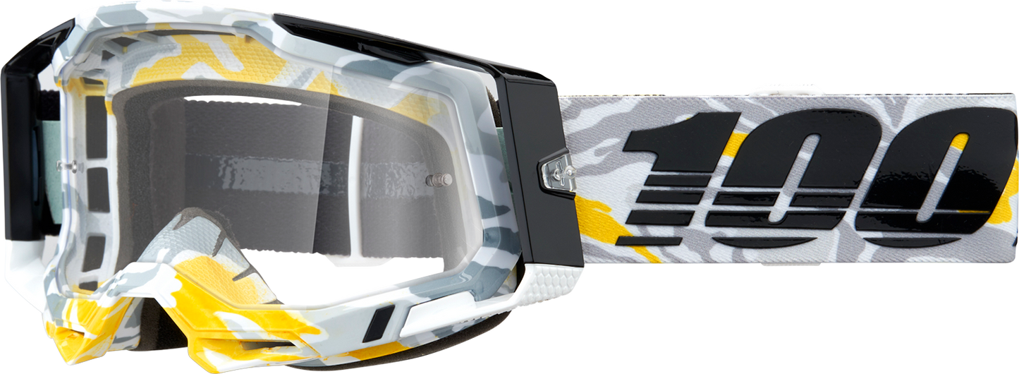 Bill's Exhausts Racecraft 2 goggles in clear lens, with adjustable strap and vented frame for racing or motocross use.