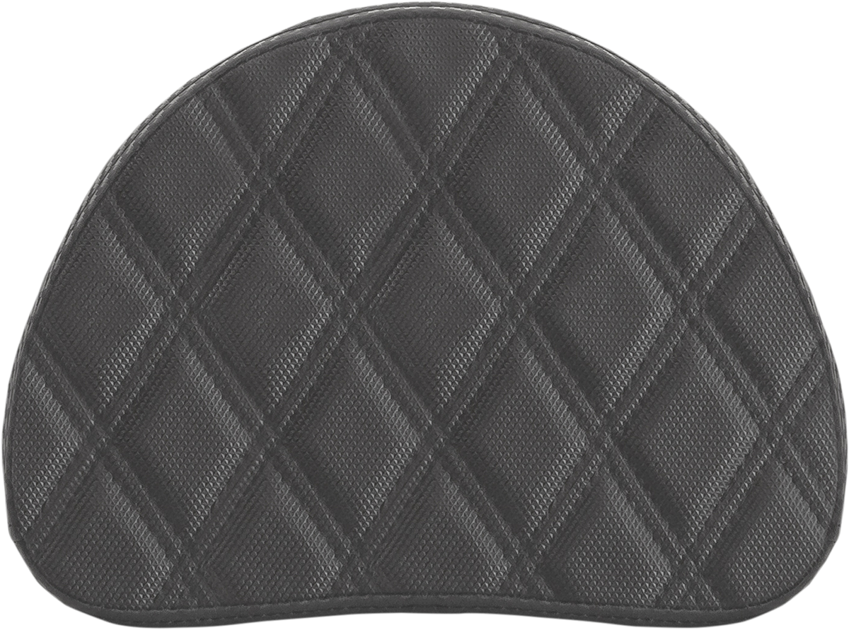 Black SADDLEMEN Sissy Bar Pad with lattice stitching for motorcycle seats, designed by Bill's Exhausts.
