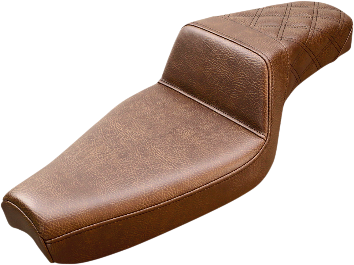 Brown SADDLEMEN Step-Up Seat with rear lattice stitch for bikes, XL size, designed for comfortable riding.