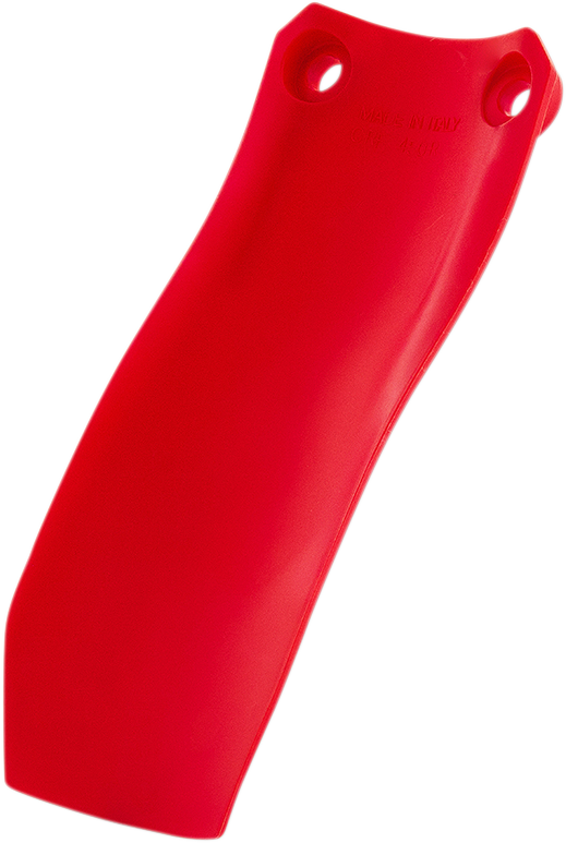 Acerbis mud flap for '00 CR motorcycle, red body, durable plastic, designed to protect bike and rider from debris.