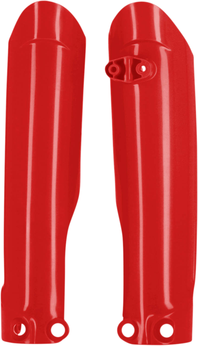 Red Acerbis lower fork cover for KTM motorcycle, designed to protect and enhance the front suspension area.