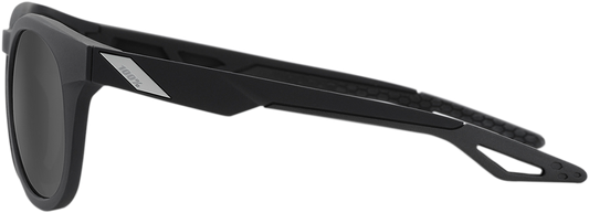 Bill's Exhausts 100% Campo sunglasses in matte black with smoke lenses, stylish sunglasses with sleek design and dark tinted lenses.