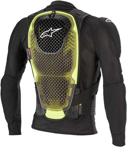 Alpinestars Bionic Pro v2 motorcycle jacket in black and yellow, size medium, with protective armor and sleek design.