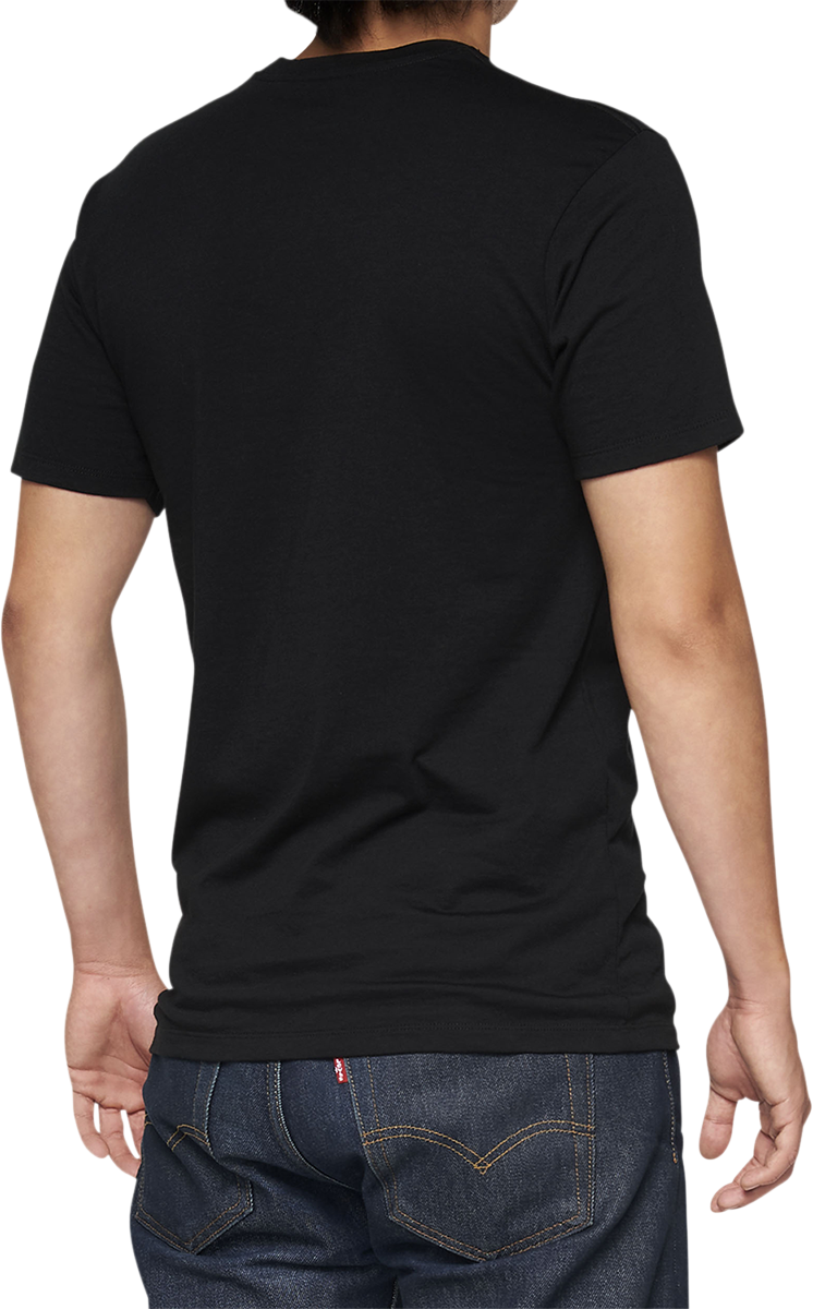 Black 100% Deflect T-Shirt by Bill's Exhausts, small size, with visible logo and comfortable cotton fabric.