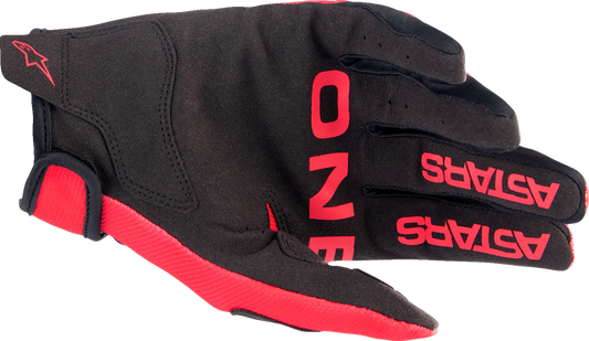 Alpinestars Youth Radar gloves in red and white, size XS, showing the protective design and sporty style of motorcycle gloves.
