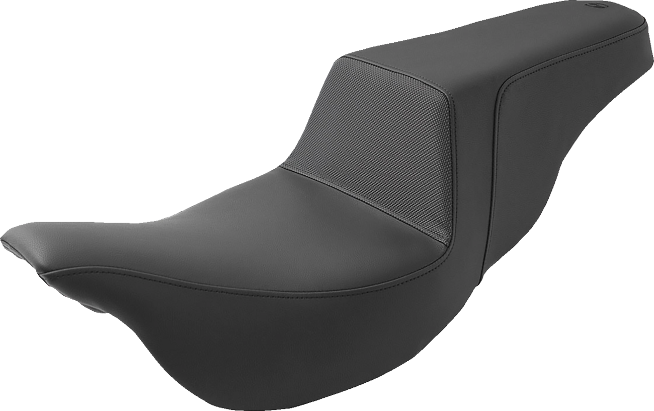 Black SADDLEMEN Step-Up Seat with gripper for FL motorcycles, designed for 2008-2023 models, by Bill's Exhausts.