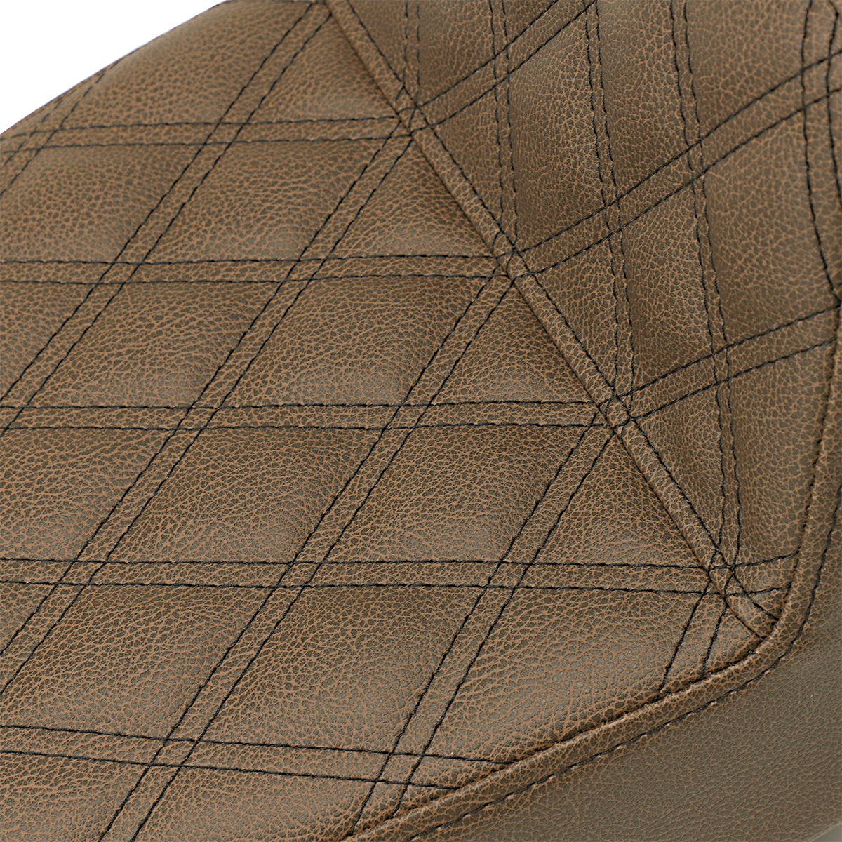 Brown SADDLEMEN Step-Up Seat with full lattice stitch for Dyna models, featuring a comfortable, textured motorcycle seat design.