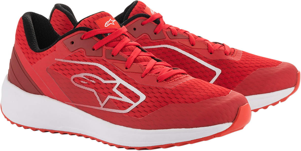 Alpinestars Meta Shoes in red and white, US 10.5, featuring sporty design and brand logo, displayed on a plain background.