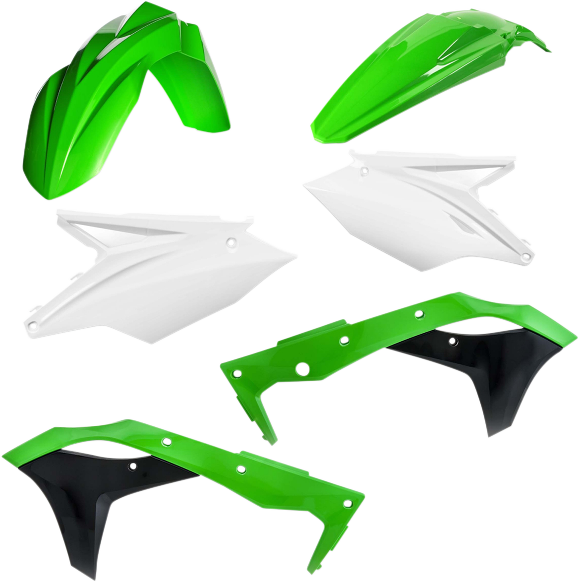 Acerbis OEM 2018 standard replacement body kit for motorcycles, shown in a natural view with various body panels and components.