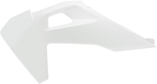 Acerbis OEM white radiator shroud for motorcycle, body part with mounting details, branded by Bill's Exhausts.