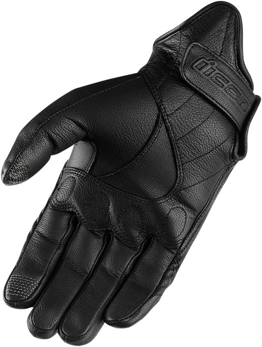 Black ICON Pursuit Classicâ„¢ gloves in 3XL size, featuring durable material and detailed stitching, designed for motorcycle riding.