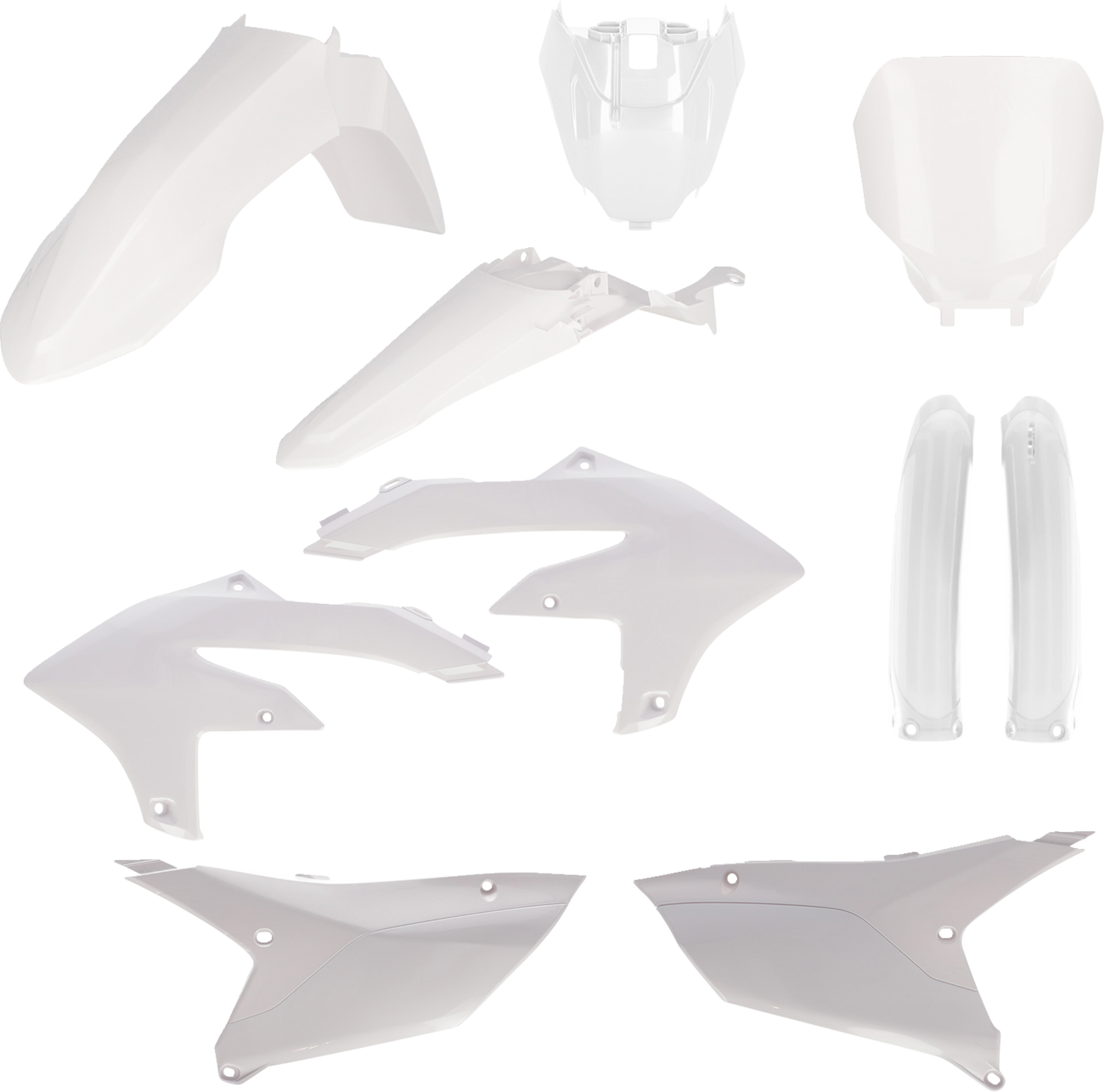 A white Acerbis full replacement body kit for Yamaha YZ450F motocross bike, shown on a clean background.