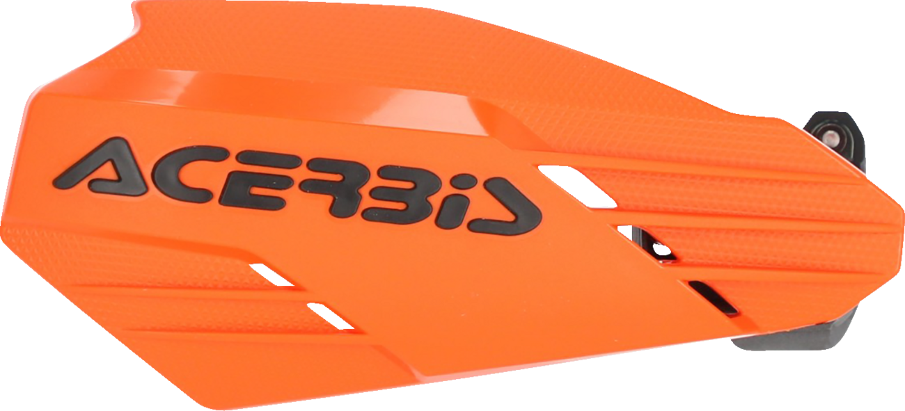 Acerbis Linear handguards in orange and black mounted on a motorcycle handlebar, providing protection for rider's hands.