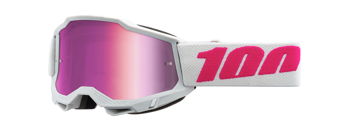 Pink mirror Accuri 2 Junior goggles from Bill's Exhausts with a sleek design and adjustable strap for kids' eye protection.