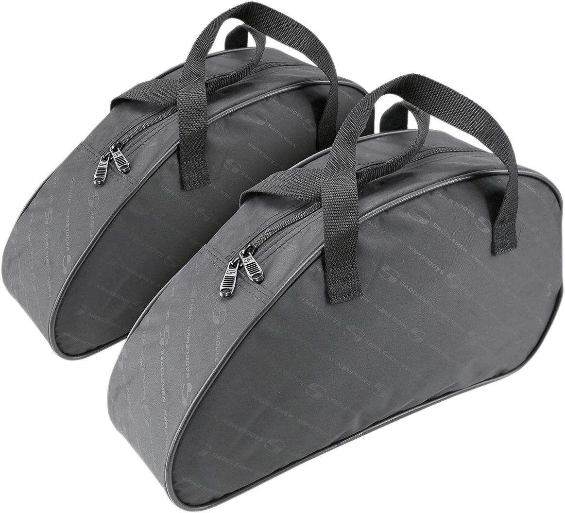 Small teardrop saddlebag liner for seats by Bill's Exhausts, showing the padded interior with straps and compartments.