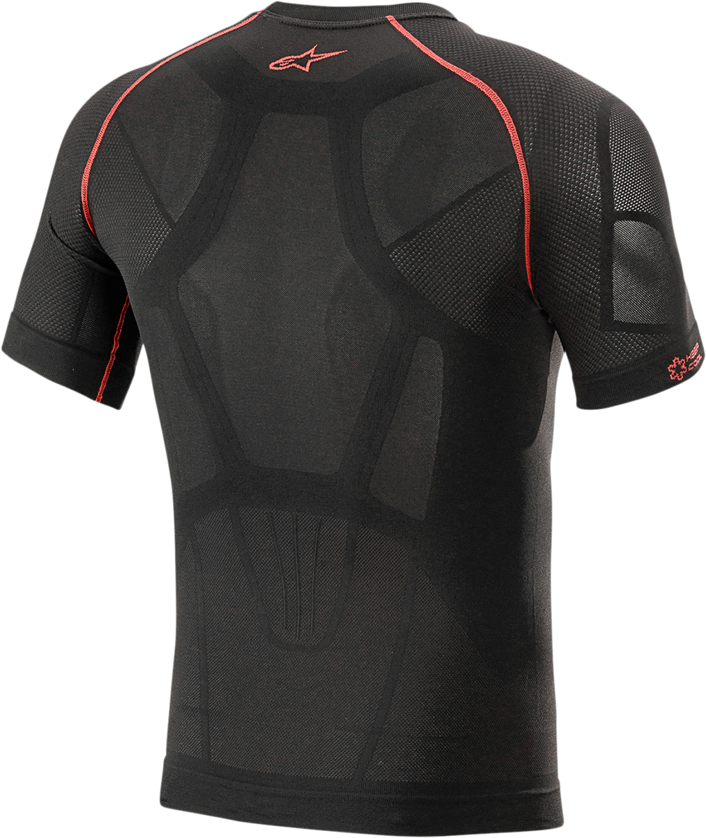 Bill's Exhausts Alpinstars Ride Tech v2 Summer short sleeve underwear top in black, size M/L, shown on a model.