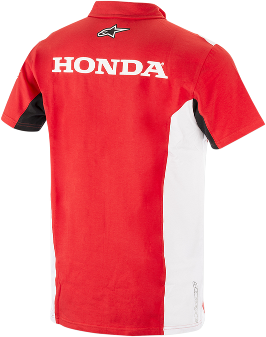Red ALPINESTARS Honda polo shirt in large size, featuring the brand logo and classic polo collar.