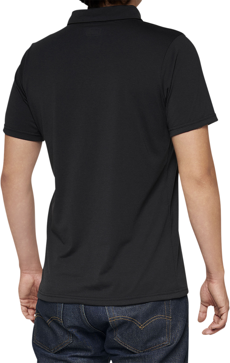 Bill's Exhausts black and white 100% Corpo polo shirt in medium size, featuring a classic polo collar and short sleeves.