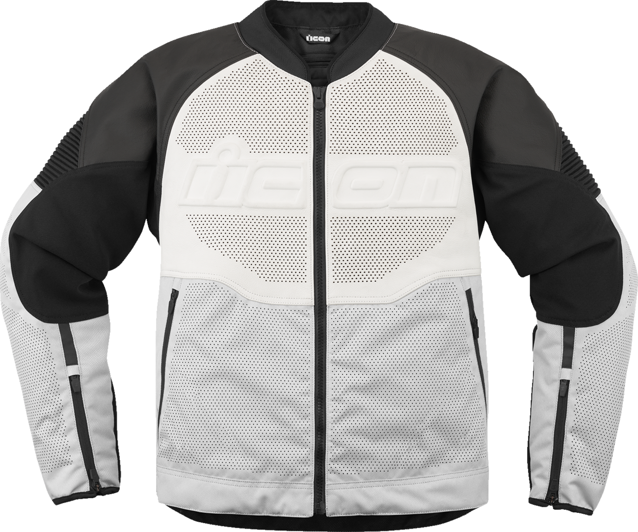 Bill's Exhausts ICON Overlord3™ Leather Jacket in white, 3XL, featuring a sleek design with visible stitching and a stylish collar.