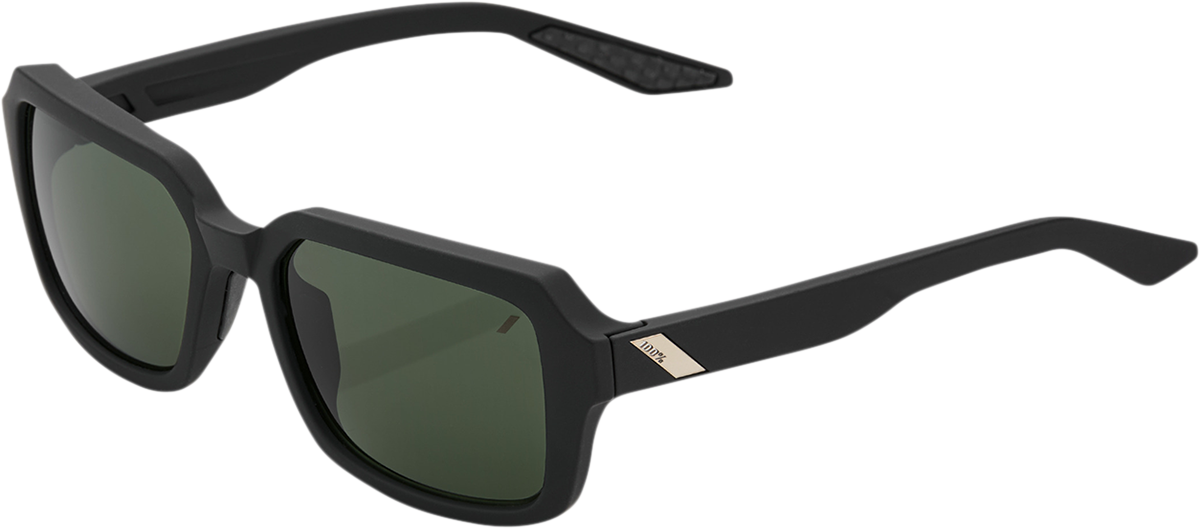 Black Rideley sunglasses with green-tinted lenses by Bill's Exhausts, featuring sleek frame design and modern style.