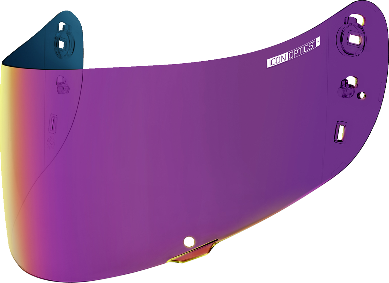 ICON Optics Airframe Pro/Airform/Airmada helmet shield in purple, 22.06 size, designed for motorcycle helmets and safety gear.