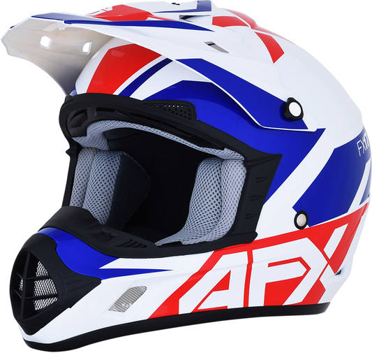 Red, white, and blue AFX FX-17 motorcycle helmet in 2XL size with Aced design from Bill's Exhausts.