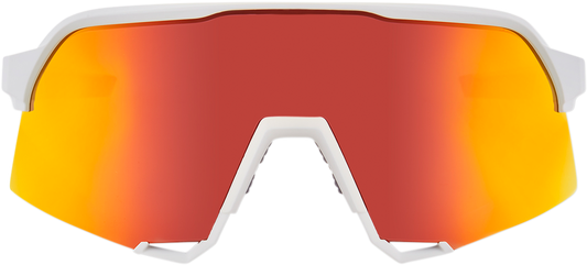 Bill's Exhausts 100% S3 sunglasses in white with red mirror lenses, stylish and sporty eyewear for outdoor activities.