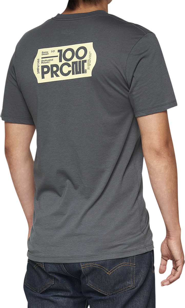 Charcoal 100% Ultra T-Shirt by Bill's Exhausts, small size, front view showing the soft cotton fabric and classic fit.