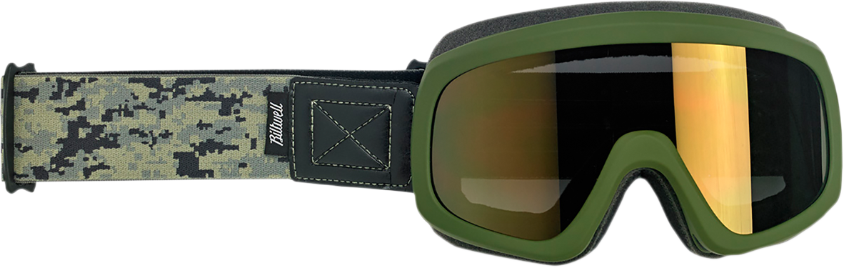 BILTWELL Overland 2.0 Goggles in olive camo with clear lenses, designed for outdoor riding and adventure.