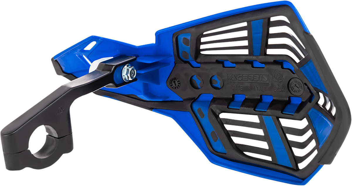 Acerbis X-Future blue and black motorcycle handguards on a body shot, designed for off-road or motocross bikes.