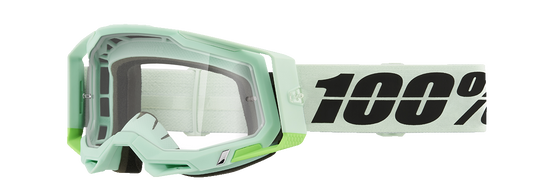 Bill's Exhausts 100% Racecraft 2 Palomar goggles with clear lenses, featuring a sleek, aerodynamic design for motorsport protection.