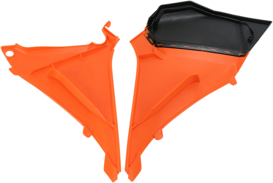 Acerbis Airbox Cover in orange and black, motorcycle body part designed for durable protection and stylish look.