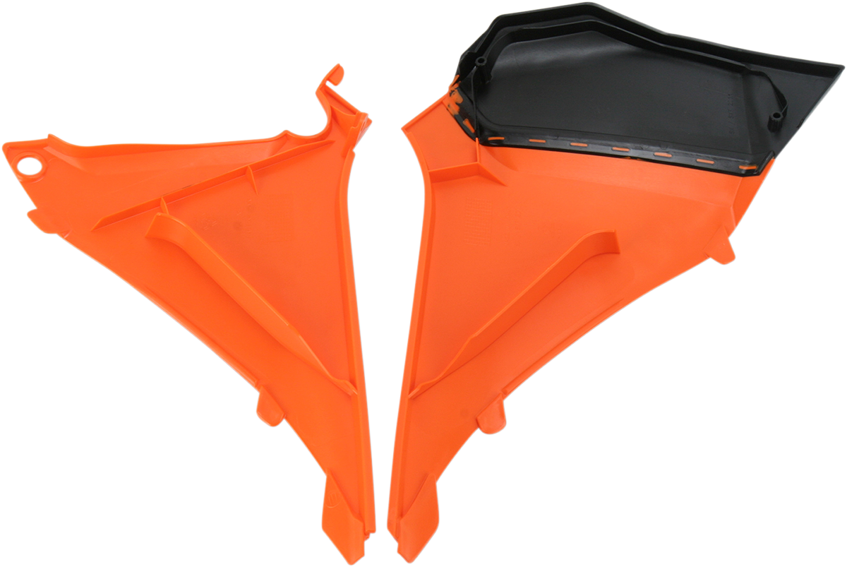 Acerbis Airbox Cover in orange and black, motorcycle body part designed for durable protection and stylish look.